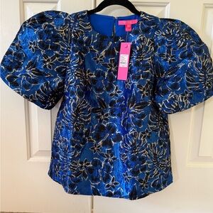 Elegant Blue Floral Women's Top